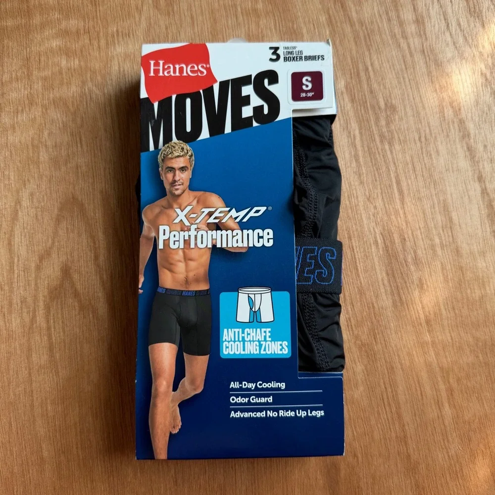 Hanes Moves X-Temp Performance Mens 3 Pack Long Leg Boxer Briefs Small underwear